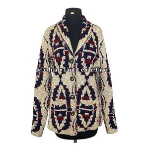Bob Timberlake • Southwestern Motif Wool Blend Fitted Thick Knit Cardigan